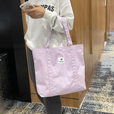 Corduroy Tote Bags for Women Foldable Shopper Eco-friendly Shoulder Bag