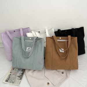 Corduroy Tote Bags for Women Foldable Shopper Eco-friendly Shoulder Bag