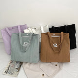 Corduroy Tote Bags for Women Foldable Shopper Eco-friendly Shoulder Bag