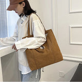 Corduroy Tote Bags for Women Foldable Shopper Eco-friendly Shoulder Bag