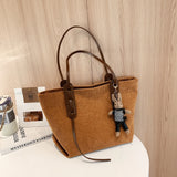 Corduroy Tote Shoulder Bag Beige High Classic Handbag