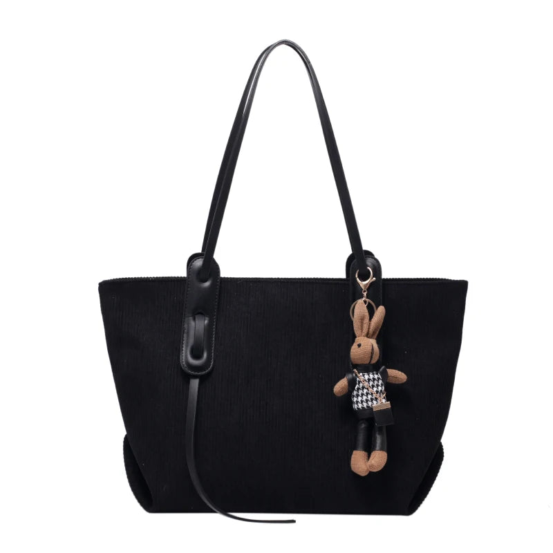 Corduroy Tote Shoulder Bag Beige High Classic Handbag