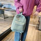 Corduroy Unisex School Backpack Casual Rucksack Lightweight Water Resistant