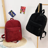 Corduroy Unisex School Backpack Casual Rucksack Lightweight Water Resistant