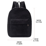 Corduroy Unisex School Backpack Casual Rucksack Lightweight Water Resistant