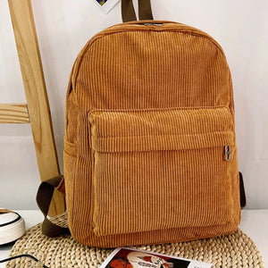 Corduroy Unisex School Backpack Casual Rucksack Lightweight Water Resistant