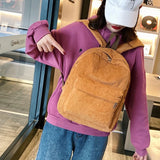 Corduroy Unisex School Backpack Casual Rucksack Lightweight Water Resistant