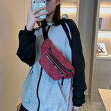 Corduroy Waist Bag Women Zipper Chest Bag