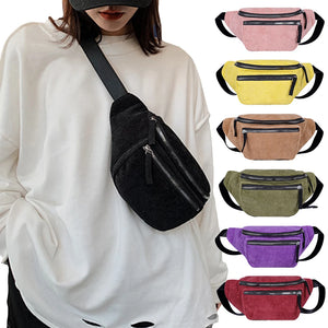 Corduroy Waist Bag Women Zipper Chest Bag