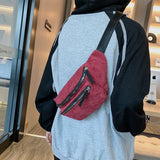 Women's Corduroy Zipper Waist Chest Bag
