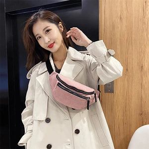 Corduroy Waist Bag Zipper Chest Bag Sport Travel Waist Belt Bags