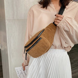 Women's Corduroy Waist Bag Chest Bag Zipper