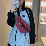 Women's Corduroy Waist Bag Chest Zipper