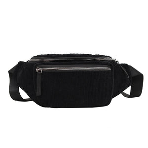 Corduroy Waist Bag Zipper Chest Bag Sport Travel Waist Belt Bags