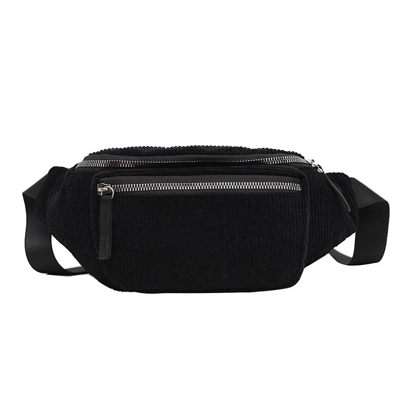 Corduroy Waist Bag Zipper Chest Bag Sport Travel Waist Belt Bags