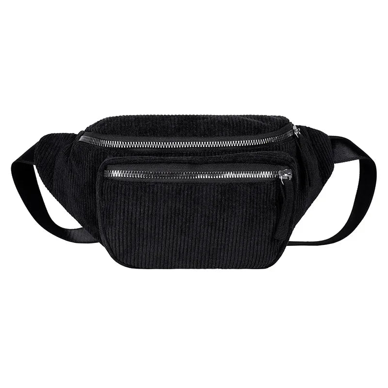 Women's Corduroy Zipper Waist Chest Bag