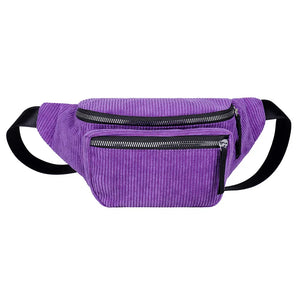 Corduroy Waist Bag Zipper Chest Bag Sport Travel Girls Waist Belt Bags