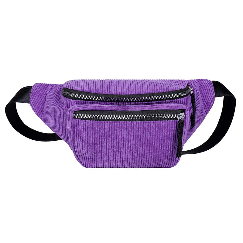 Corduroy Waist Bag Zipper Chest Bag Sport Travel Girls Waist Belt Bags