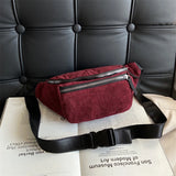 Corduroy Waist Bag Zipper Chest Bag Sport Travel Waist Belt Bags