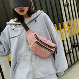 Corduroy Waist Bag Zipper Chest Bag Sport Travel Girls Waist Belt Bags