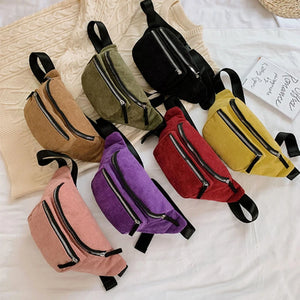 Women's Corduroy Zipper Waist Chest Bag