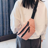 Corduroy Zipper Waist Bag for Women