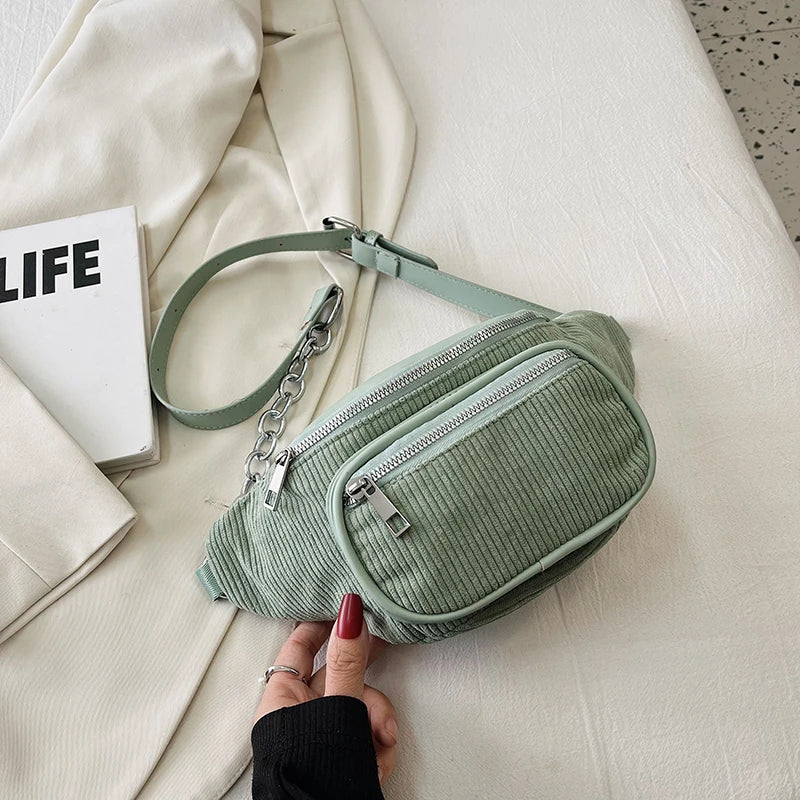 Corduroy Waist Bag Large Travel Chest Bag For Women