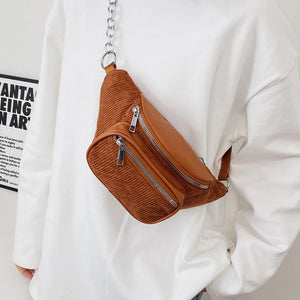 Corduroy Waist Bag Pack Women's Wallet Purse Large Phone Belt Bag