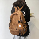 Corduroy Women Backpack Female School Bag for Teens Girls College Travel