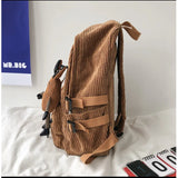 Corduroy Women Backpack Female School Bag for Teens Girls College Travel