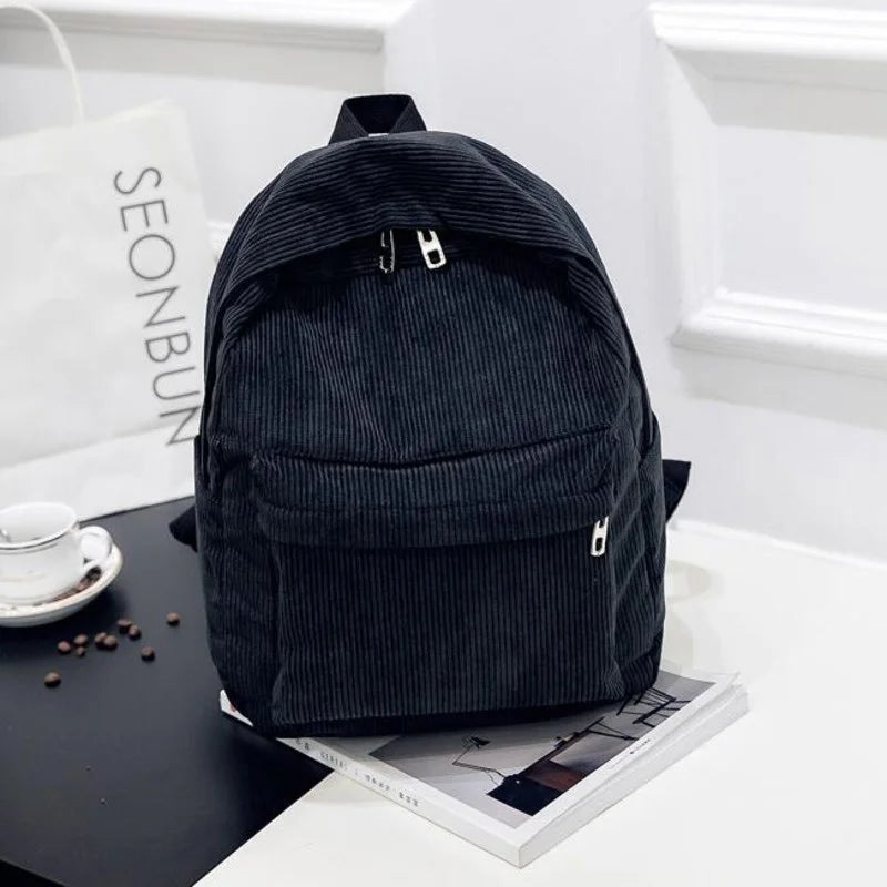 Corduroy Women Backpack School Bags for Teenage Girls Female Shoulder Pack