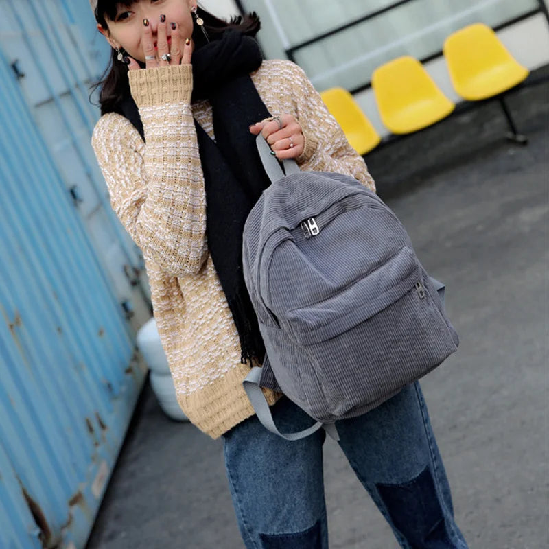 Corduroy Women Backpack School Bags for Teenage Girls Female Shoulder Pack