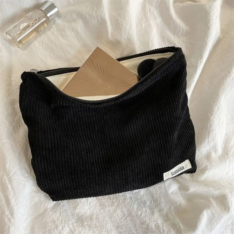 Corduroy Women Cosmetic Bag Cotton Makeup Pouch Hand Travel Lipstick Organizer