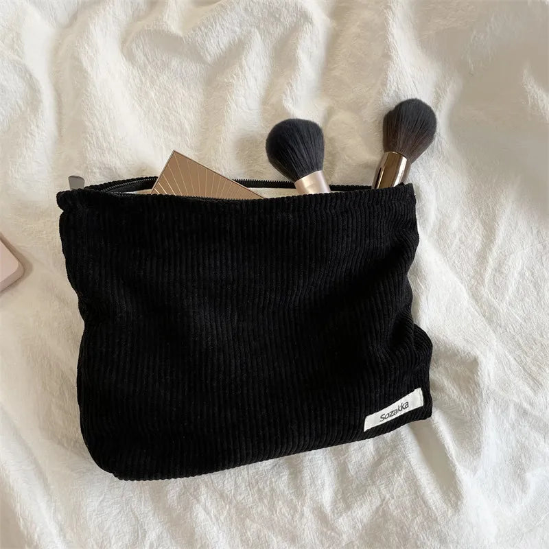Corduroy Women Cosmetic Bag Makeup Pouch Hand Travel Zipper Clutch Phone Purse