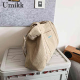 Corduroy Women Handbags Casual Large Capacity Ladies Crossbody Bag