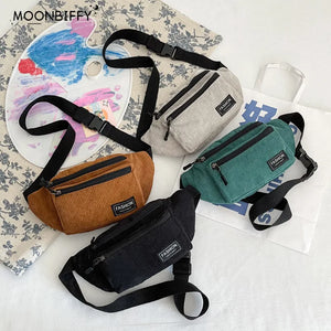 Corduroy Women Waist Bag Small Canvas Shoulder Crossbody Fanny Pack