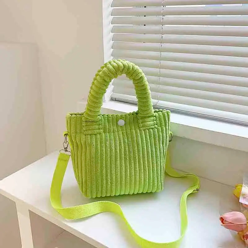 Corduroy Women's Shoulder Bag Soft Tote Casual Crossbody Handbag