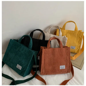 Corduroy Canvas Shoulder Bag Crossbody Tote Handbag with Short Handle