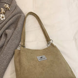 Corduroy Women's Bucket Shoulder Bag Casual Solid Canvas Tote Bag