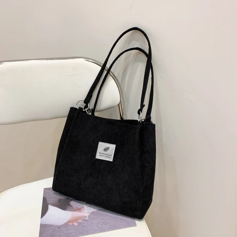 Corduroy Women's Bucket Shoulder Bag Casual Solid Canvas Tote Bag