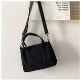 Corduroy Women's Shoulder Bag Canvas Handbag Zipper Totes Casual Purse