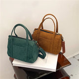 Corduroy Women's Shoulder Bag Canvas Handbag Zipper Totes Casual Purse