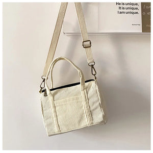 Corduroy Women's Shoulder Bag Canvas Handbag Zipper Totes Casual Purse