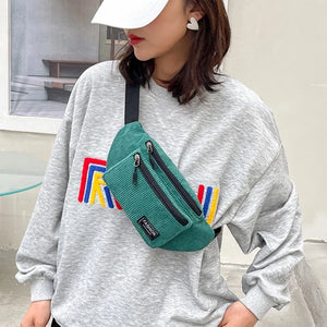 Corduroy Women Waist Bag Small Canvas Casual Shoulder Crossbody Fanny Pack