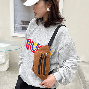 Corduroy Small Waist Bag Canvas Shoulder Crossbody for Women