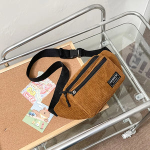 Corduroy Waist Bag Canvas Ladies Crossbody Fanny Pack Phone Chest Bag