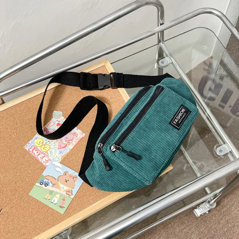 Corduroy Waist Bag Canvas Shoulder Crossbody Phone Female Chest Bag
