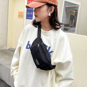 Corduroy Women's Waist Bag Small Canvas Ladies Shoulder Crossbody Bags