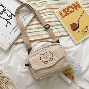Corduroy Zipper Bag Satchel Travel Purse Handbag for Women Girls