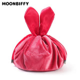 Velvet Soft Makeup Bag Drawstring Rabbit Ear Travel Cosmetic Organizer